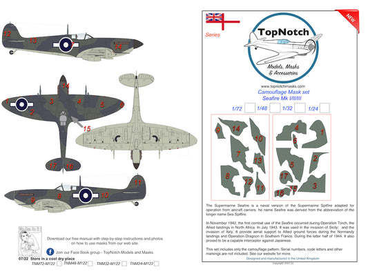 TopNotch TNM24-M122 Supermarine Seafire Mk.I/II/III Paint Masks 1:24