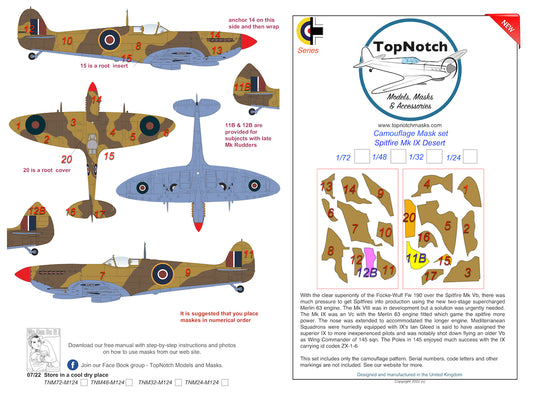 TopNotch TNM24-M124 Supermarine Spitfire Mk.IXc Desert Paint Masks 1:24