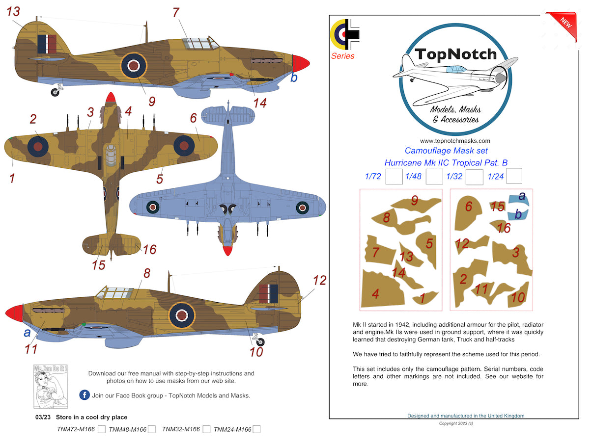 TopNotch TNM24-M166 Hawker Hurricane Mk.IIc Tropical Pattern B Masks 1:24