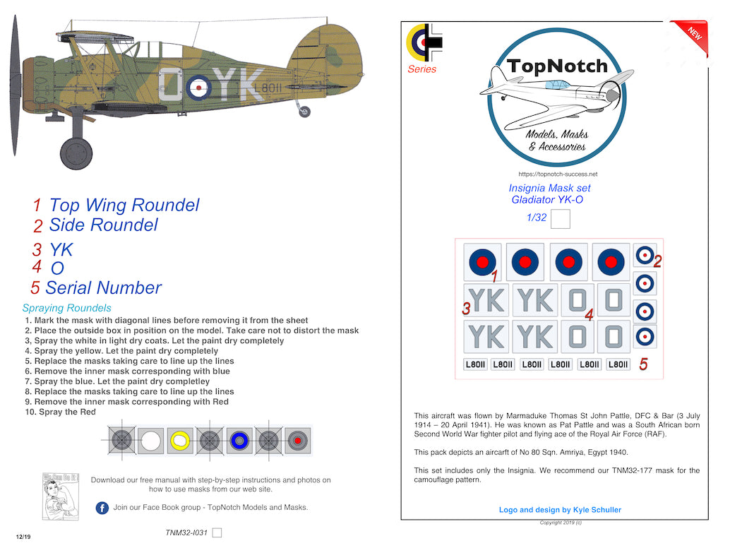 TopNotch TNM32-I031 1:32 Gloster Gladiator Mk.I Insignia YK-O