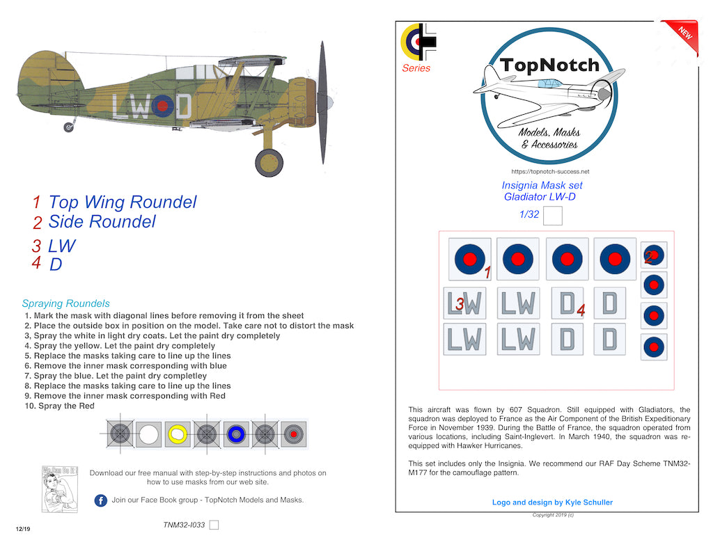 TopNotch TNM32-I032 1:32 Gloster Gladiator Mk.I Insignia LW-D