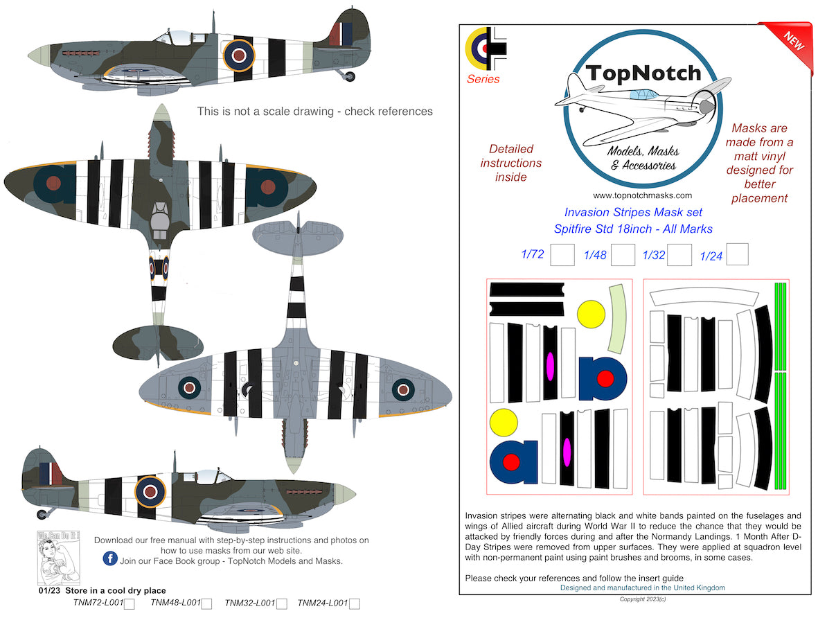 TopNotch TNM32-L001 1:32 Supermarine Spitfire Standard 18inch Invasion stripes