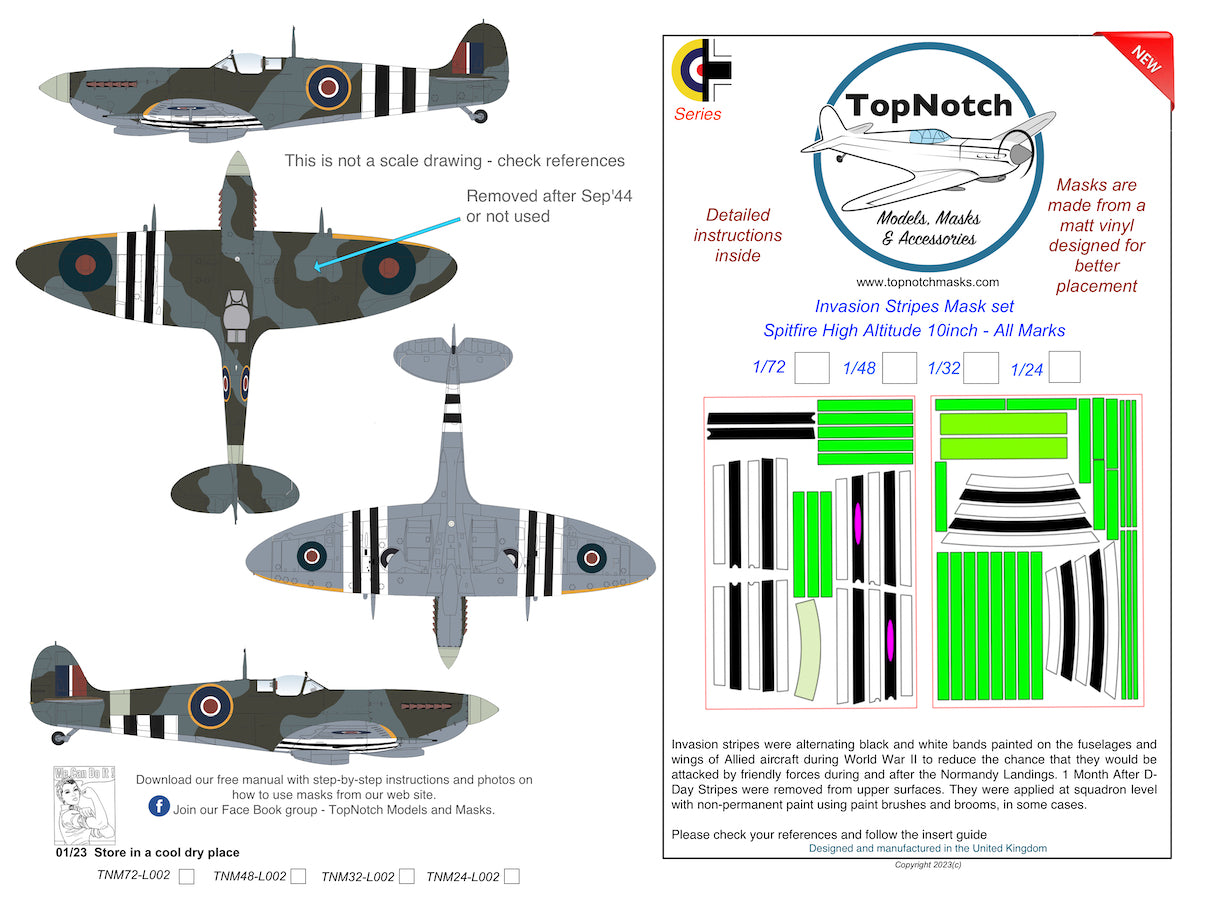 TopNotch TNM32-L002 1:24 Spitfire High Altitude 10inch Invasion stripes