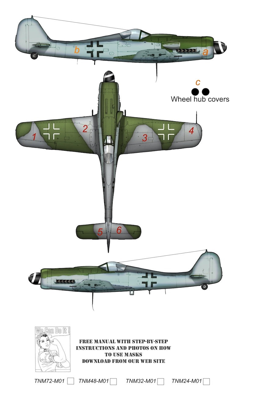 TopNotch TNM32-M001 Focke-Wulf Fw-190D Camouflage Paint Masks 1:32