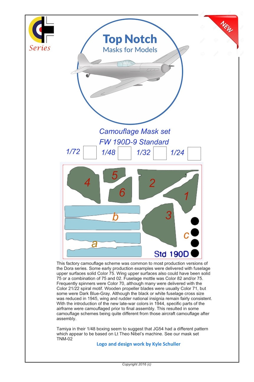 TopNotch TNM32-M001 Focke-Wulf Fw-190D Camouflage Paint Masks 1:32