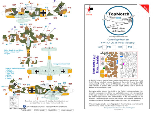 TopNotch TNM32-M008 Fw-190A Winter JG54 Nowotny Paint Masks 1:32