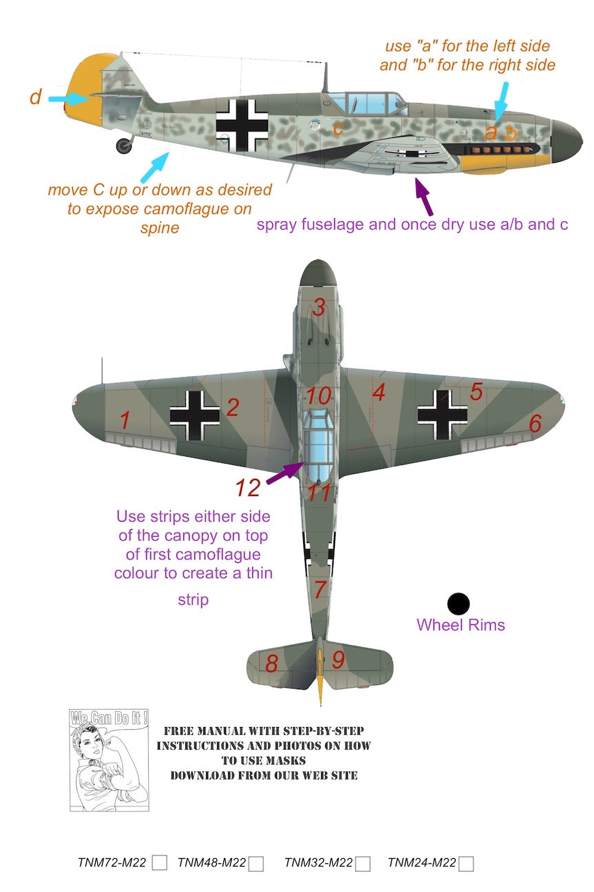 TopNotch TNM32-M022 Messerschmitt Bf-109F/G Part 2 Paint Masks 1:32