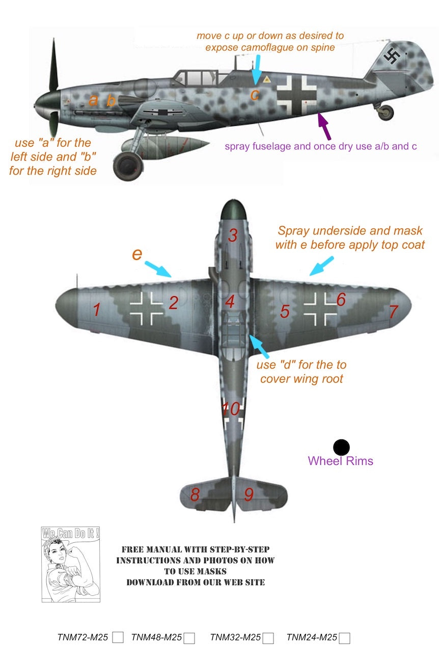 TopNotch TNM32-M025 Messerschmitt Bf-109G-2/4 Erla Paint Masks 1:32