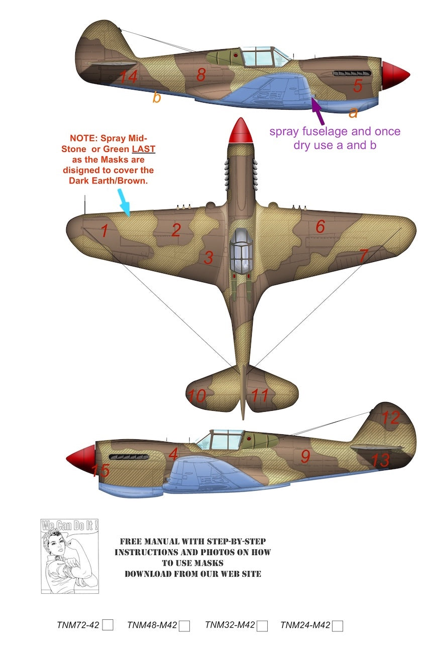 TopNotch TNM32-M042 1:32 Curtiss P-40E/P-40N Warhawk camouflage masks