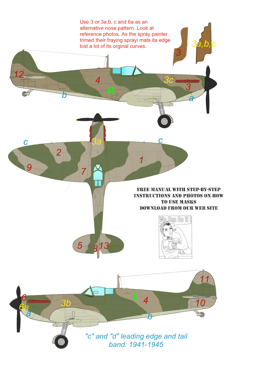 TopNotch TNM32-M051 Spitfire Mk.I to Mk.V Pattern B Paint Masks 1:32