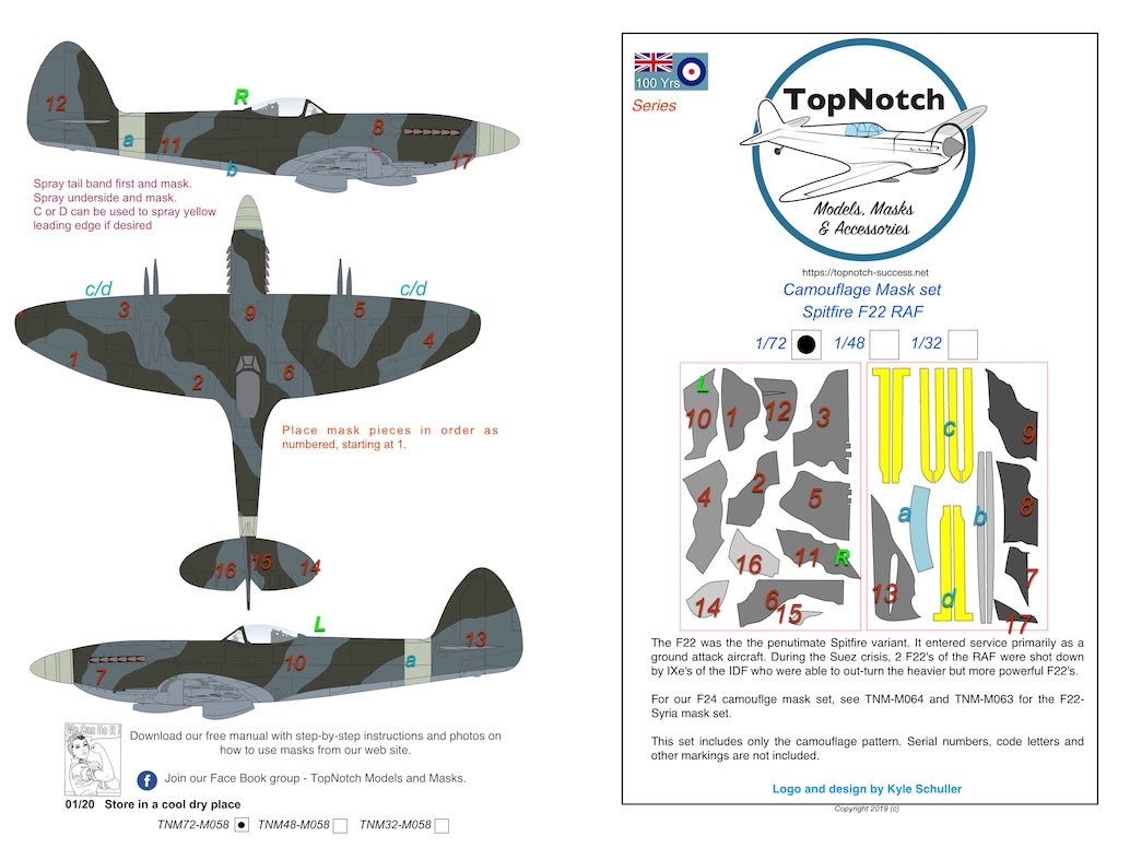 TopNotch TNM32-M058 Supermarine Spitfire Mk.22/24 RAF Masks 1:32