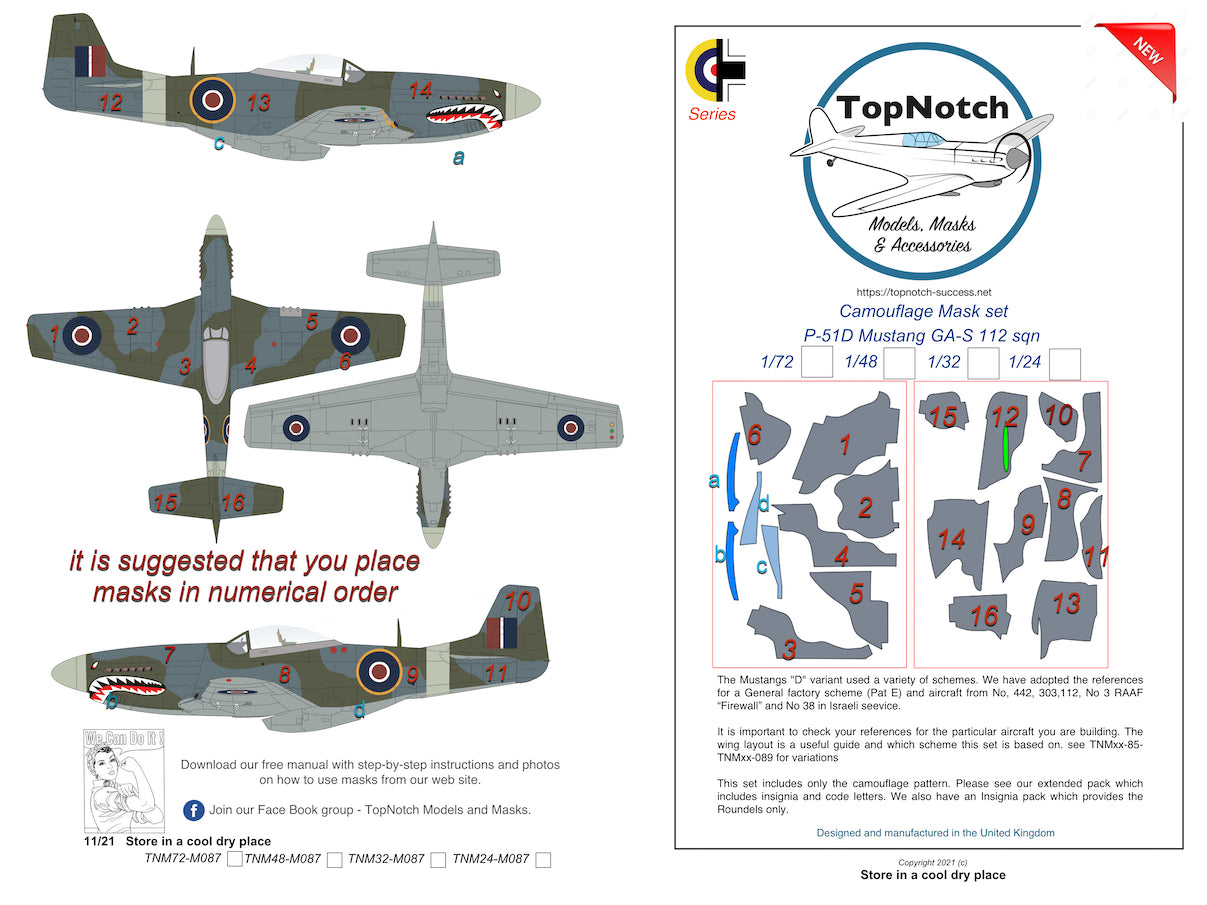 TopNotch TNM32-M087 P-51D Mustang 112 Sqn GA-S Paint Masks 1:32