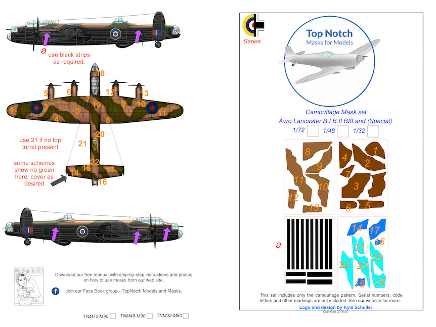 TopNotch TNM32-M090 1:32 Avro Lancaster B.I/III camouflage pattern paint masks