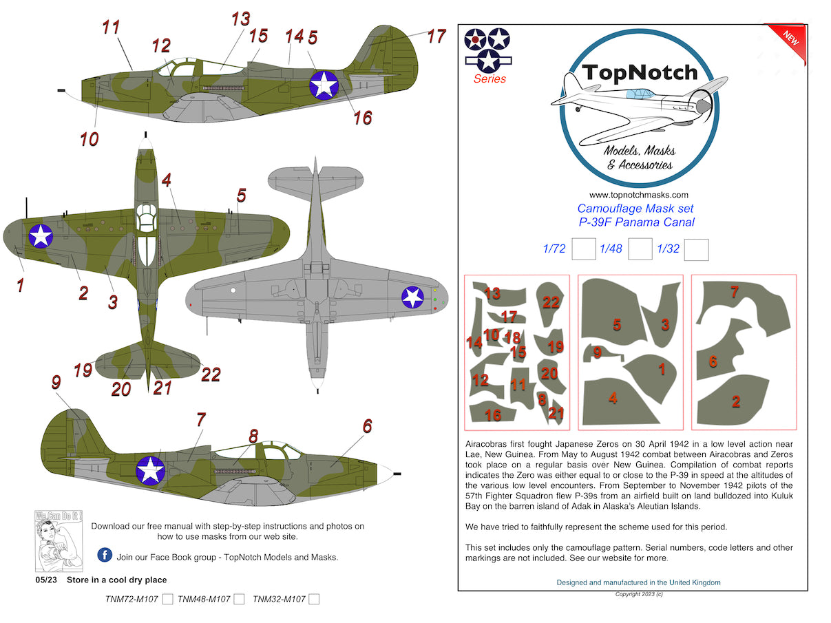 TopNotch TNM32-M107 P-39F Airacobra USA Panama Canal Masks 1:32