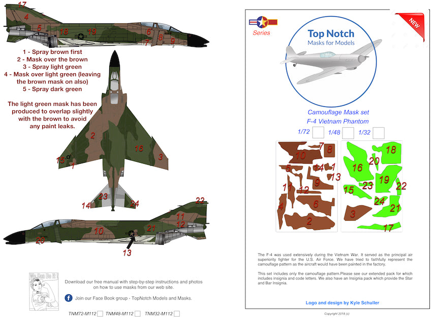 TopNotch TNM32-M112 1:32 McDonnell Phantom F-4 Vietnam camouflage masks