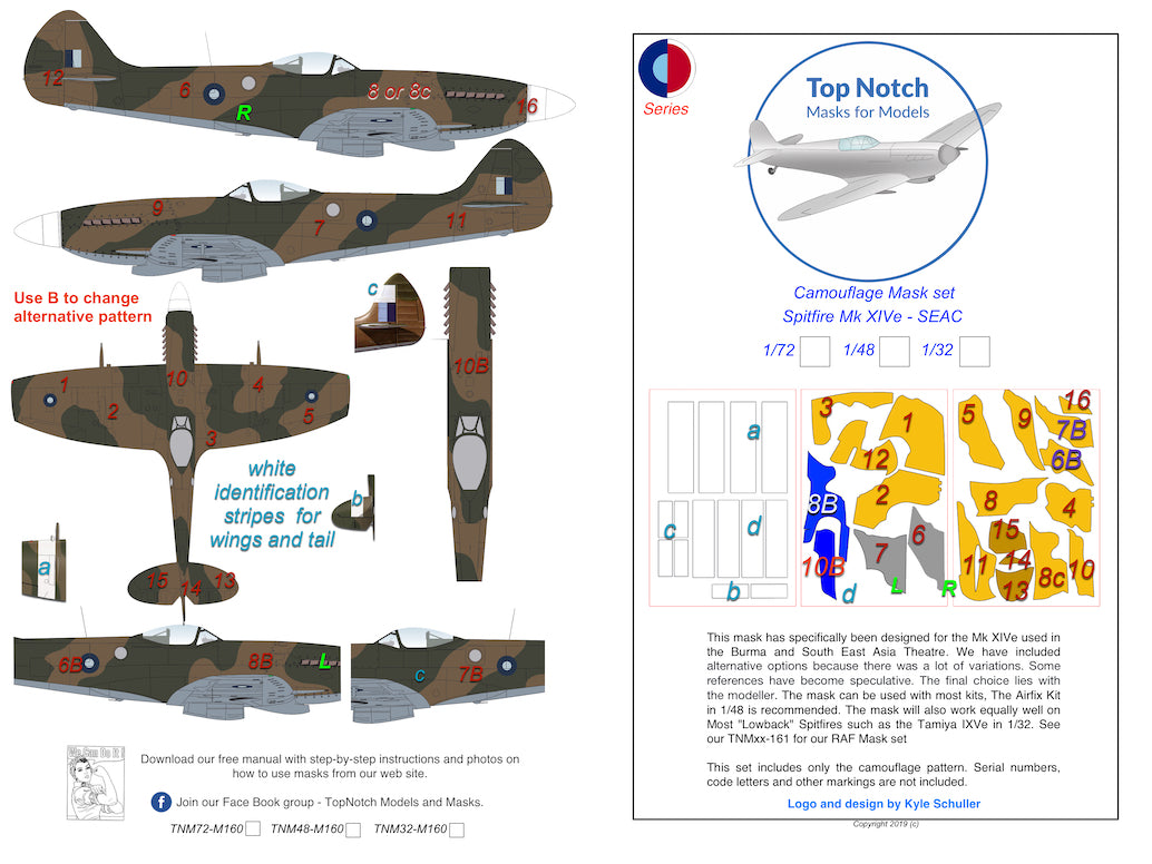 TopNotch TNM32-M160 Supermarine Spitfire Mk.XIV SEAC Masks 1:32