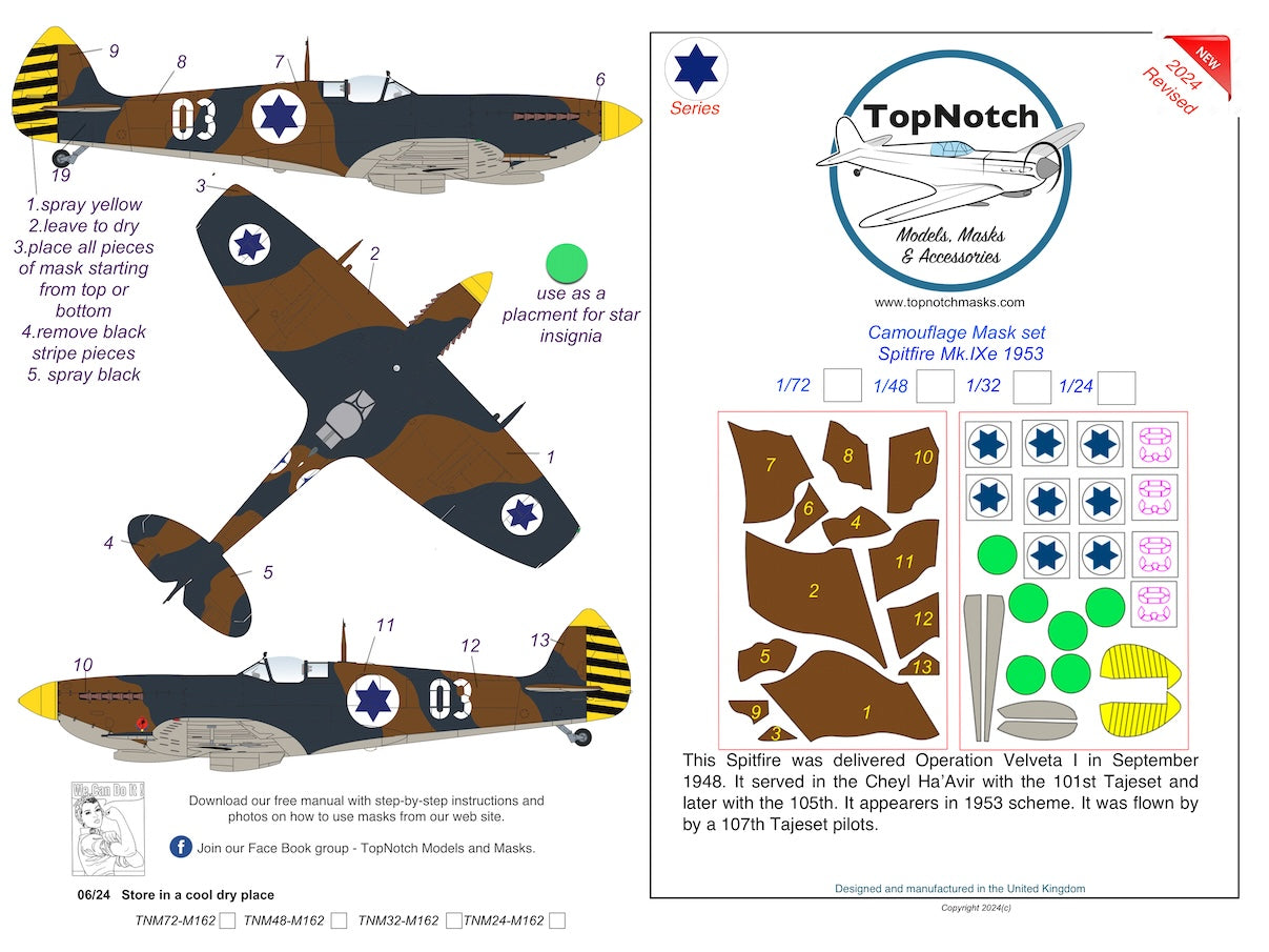 TopNotch TNM32-M162 Spitfire Mk.IXe IAF 1953 Markings & Masks 1:32