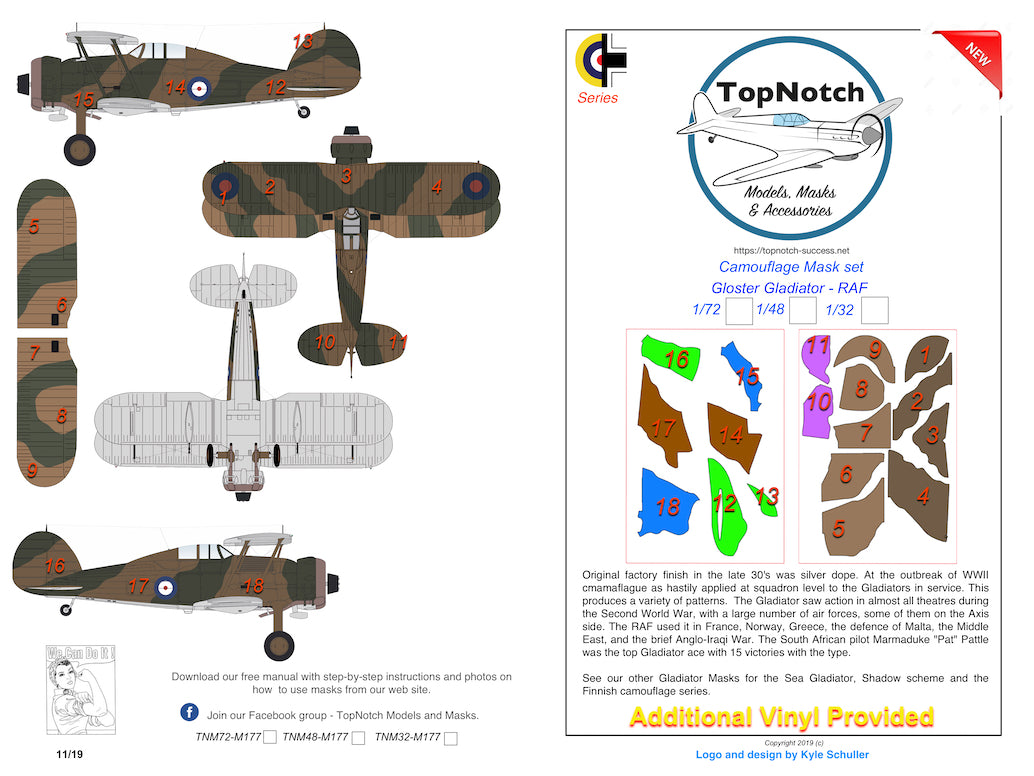 TopNotch TNM32-M177 Gloster Gladiator Mk.I RAF Day Scheme Masks 1:32