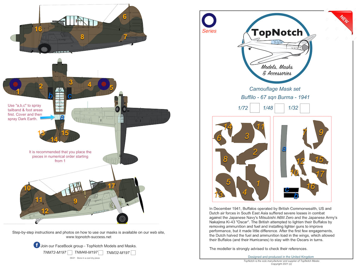 TopNotch TNM32-M197 Brewster Buffalo RAF 67 Sqn Burma 1941 Masks 1:32
