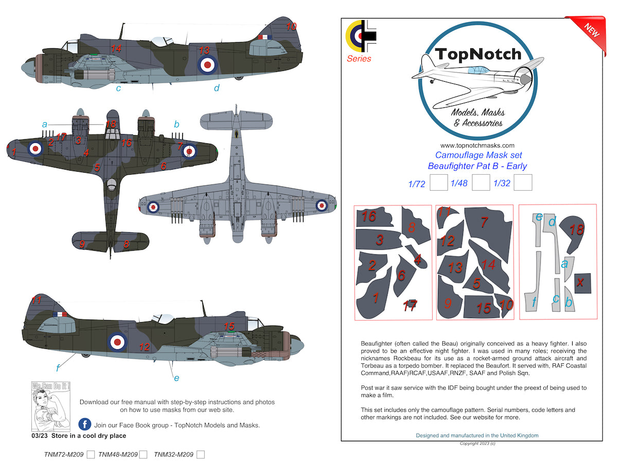 TopNotch TNM32-M209 Bristol Beaufighter Mid/Late Pattern B Masks 1:32