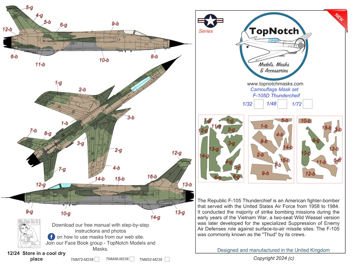 TopNotch TNM32-M238 1:32 Republic F-105D Thunderchief camouflage mask