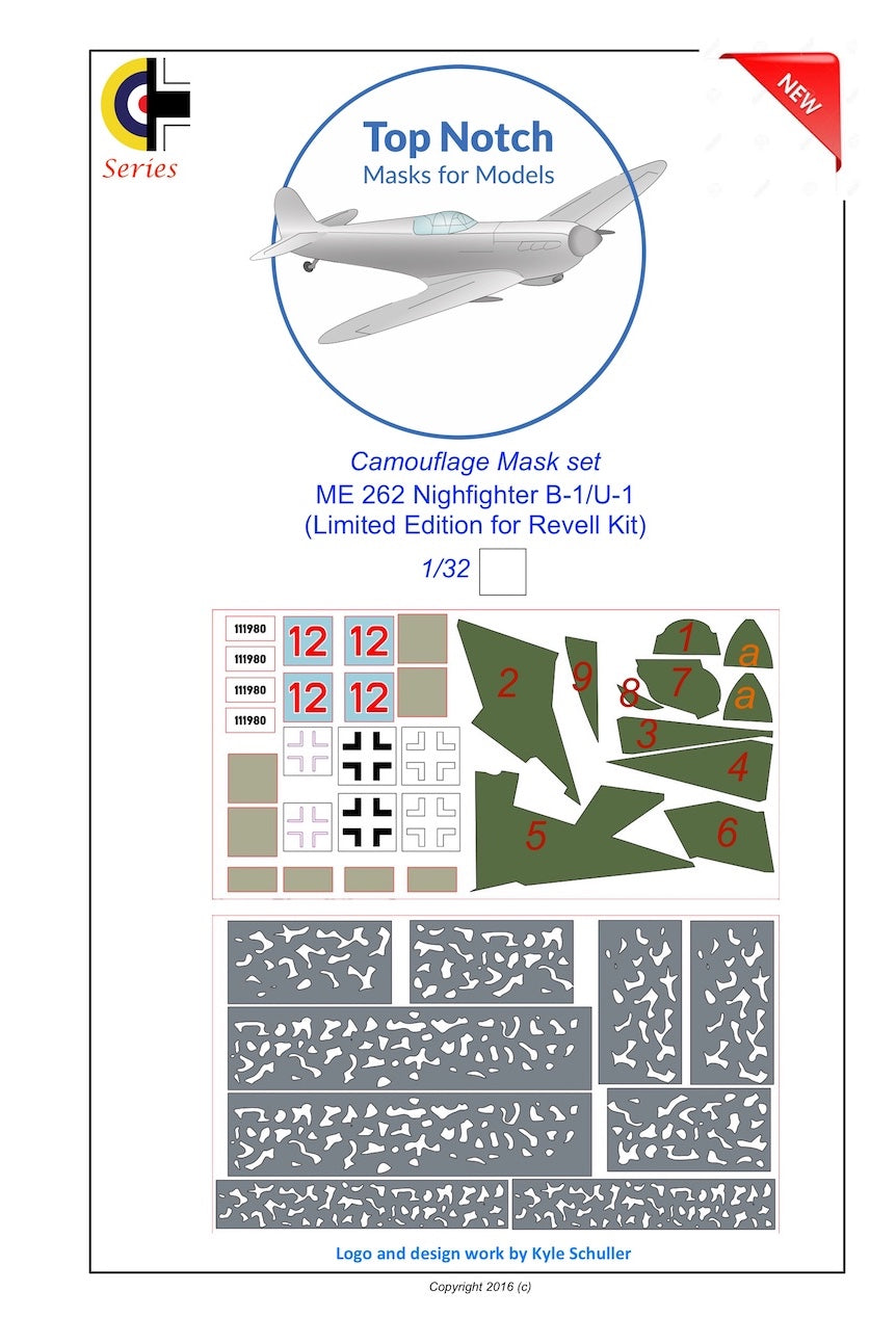 TopNotch TNM32-S001 Me-262B-1/U1 Nightfighter Paint Masks 1:32
