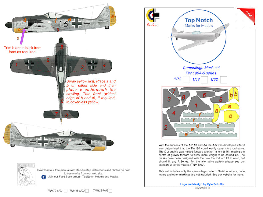 TopNotch TNM48-M003 1:48 Focke-Wulf Fw-190A-5 series camouflage masks