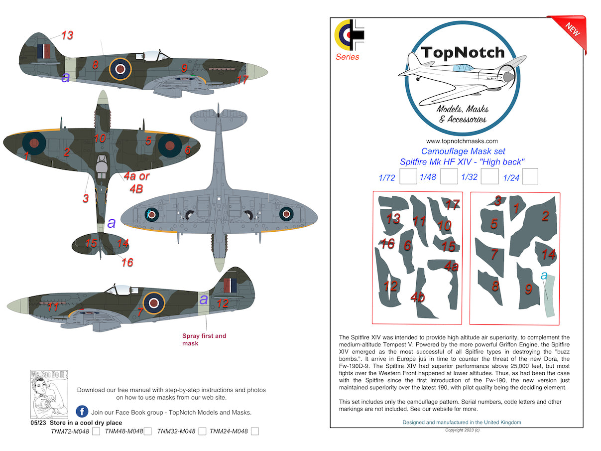TopNotch TNM48-M048 Spitfire Mk.XIV Highback Griffon Paint Masks 1:48