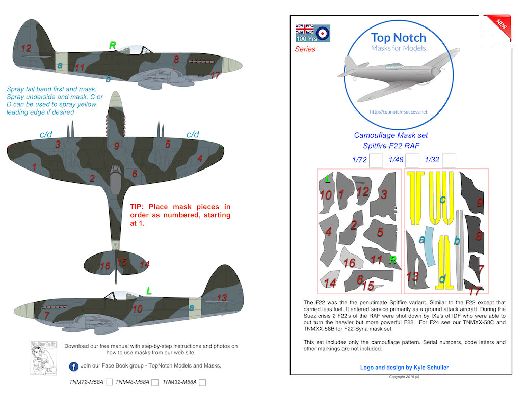 TopNotch TNM48-M058 Supermarine Spitfire Mk.22/24 RAF Masks 1:48