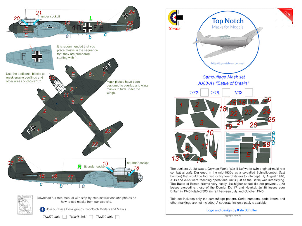 TopNotch TNM48-M061 Ju-88A-1 Battle of Britain Paint Masks 1:48