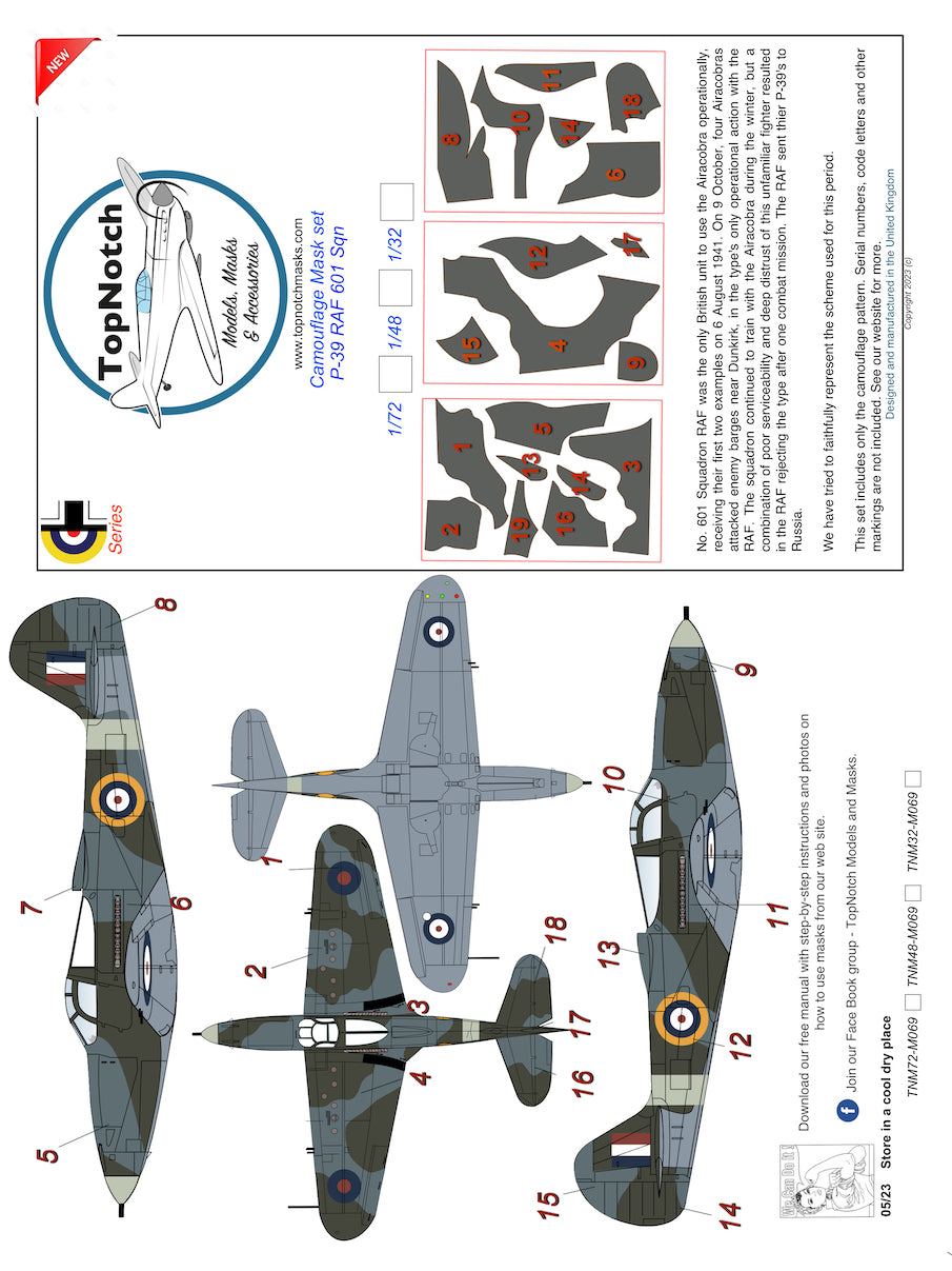 TopNotch TNM48-M069 P-39/P-400 Airacobra 601 Sqn RAF Masks 1:48