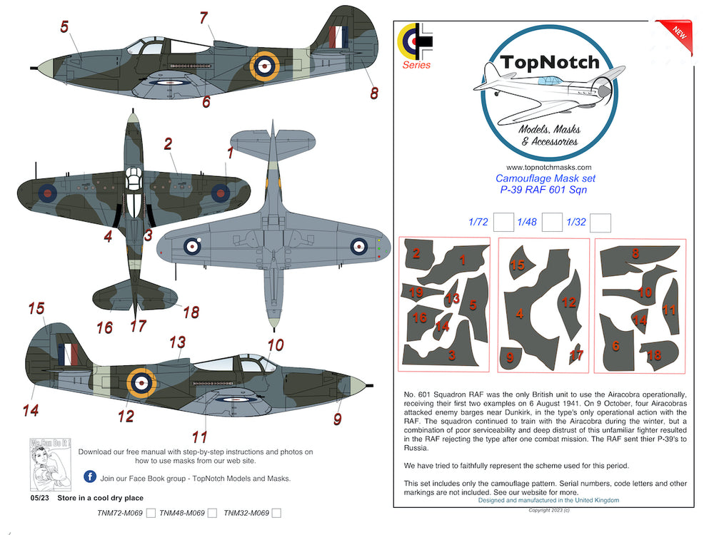 TopNotch TNM48-M069 P-39/P-400 Airacobra 601 Sqn RAF Masks 1:48