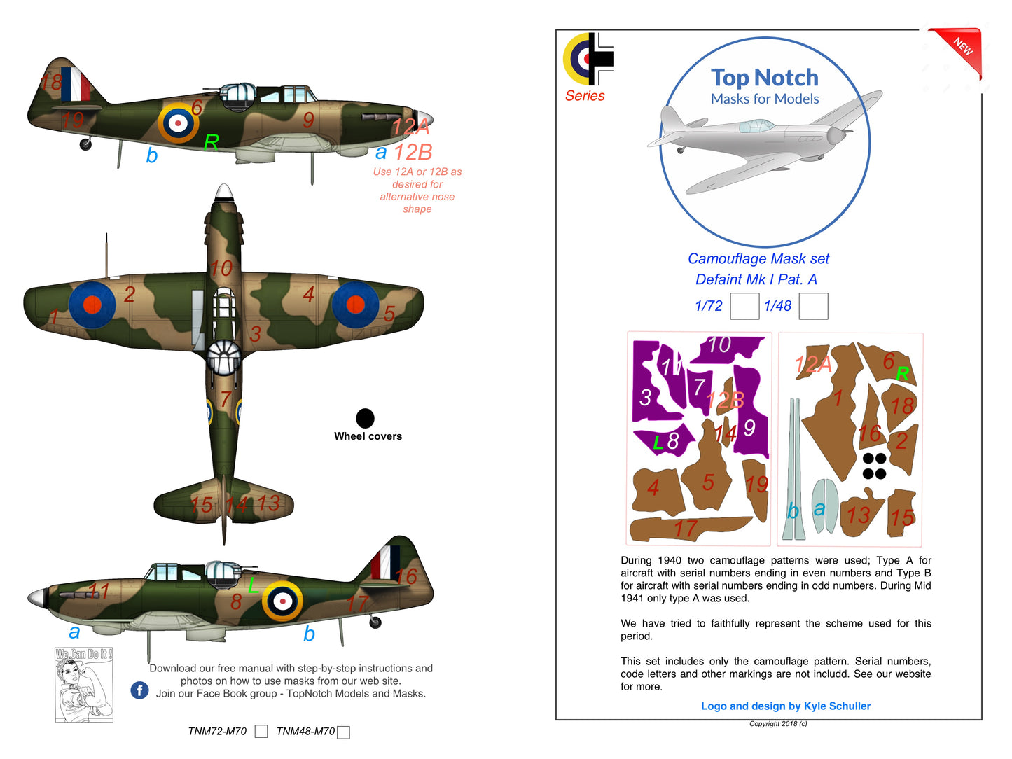 TopNotch TNM48-M070 1:48 Boulton-Paul Defiant Mk.I Mask Pattern