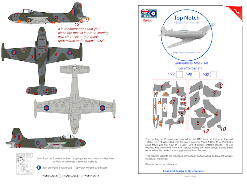 TopNotch TNM48-M091 1:48 BAC Jet Provost T.4 camouflage pattern paint masks