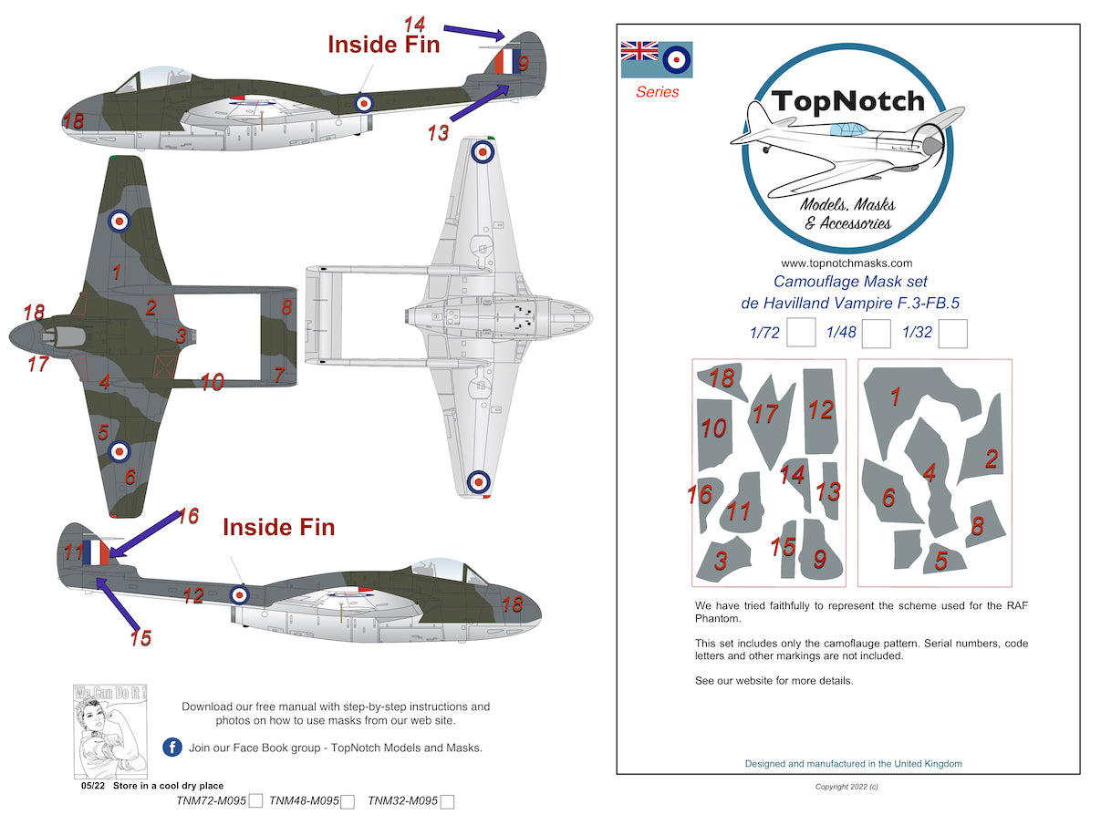 TopNotch TNM48-M095 1:48 de Havilland Vampire camouflage mask Airfix