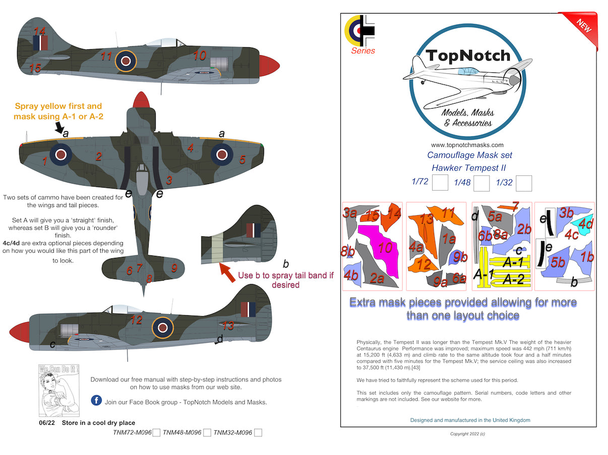 TopNotch TNM48-M096 Hawker Tempest Mk.II Camouflage Masks 1:48