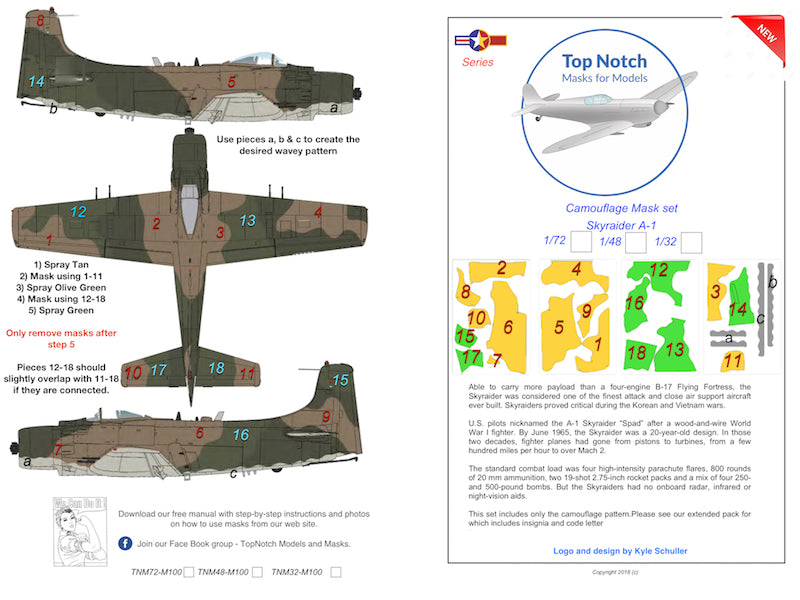 TopNotch TNM48-M100 1:48 Douglas Skyraider A-1H/A-1J camouflage masks