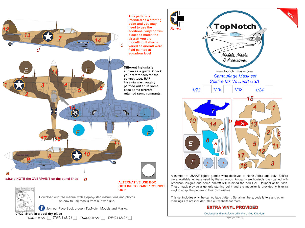 TopNotch TNM48-M121 Supermarine Spitfire Mk.Vc Desert USA Masks 1:48