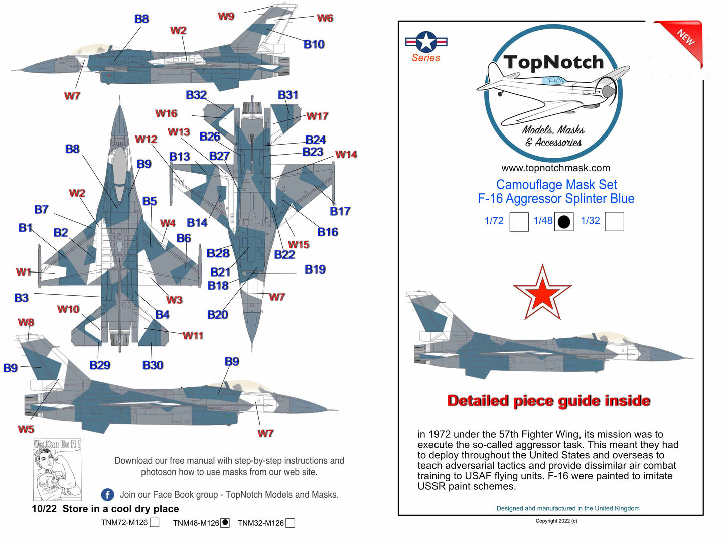 TopNotch TNM48-M126 F-16C Aggressor Splinter Blue Paint Masks 1:48