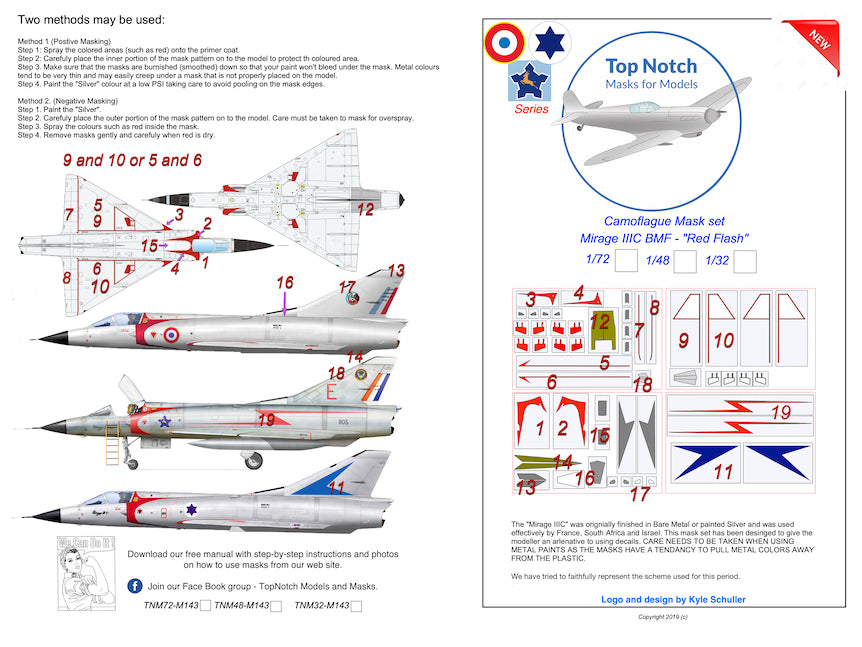 TopNotch TNM48-M143 Mirage IIIC Red Flash Markings France/SA/ISR 1:48