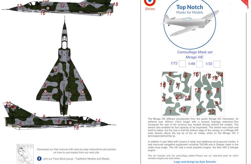 TopNotch TNM48-M146 1:48 Dassault_Mirage IIIE camouflage pattern paint masks