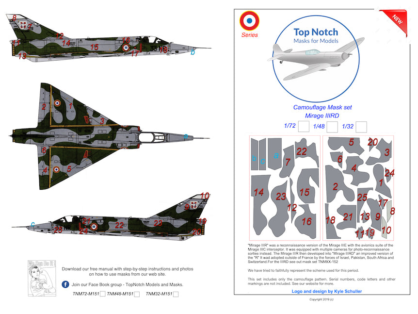 TopNotch TNM48-M151 Dassault Mirage IIIRD Kinetic Kit Masks 1:48