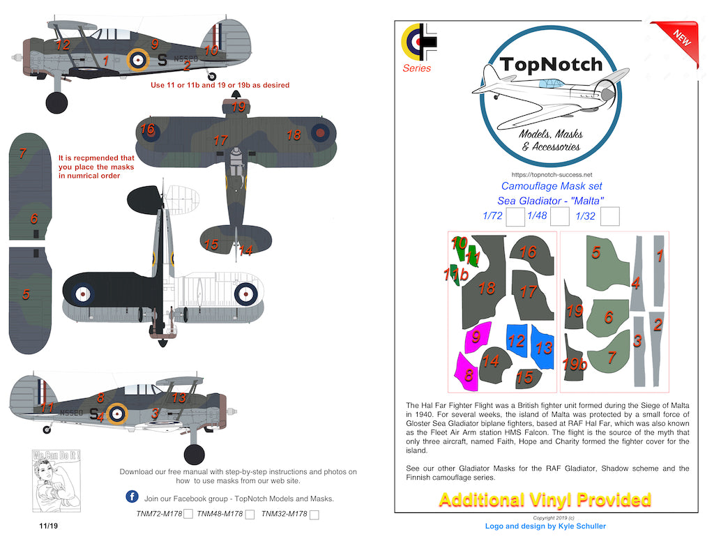 TopNotch TNM48-M178 Gloster Sea Gladiator Mk.I/II Paint Masks 1:48