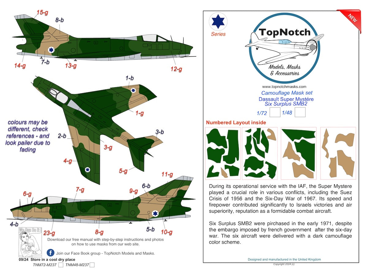 TopNotch TNM48-M237 Super Mystere 1971 3-Colour Scheme Masks 1:48