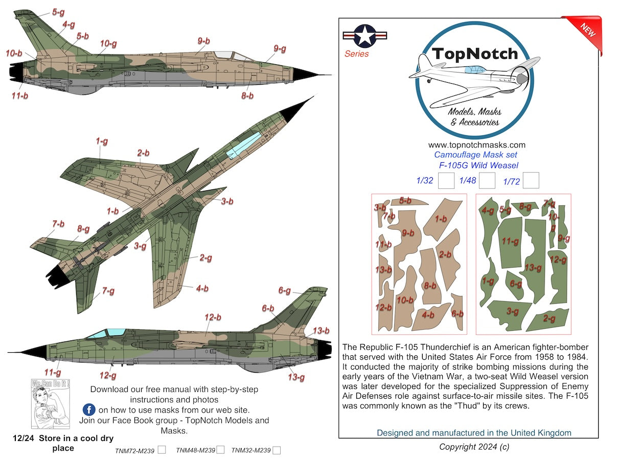 TopNotch TNM48-M239 F-105G Thunderchief Wild Weasel Masks 1:48