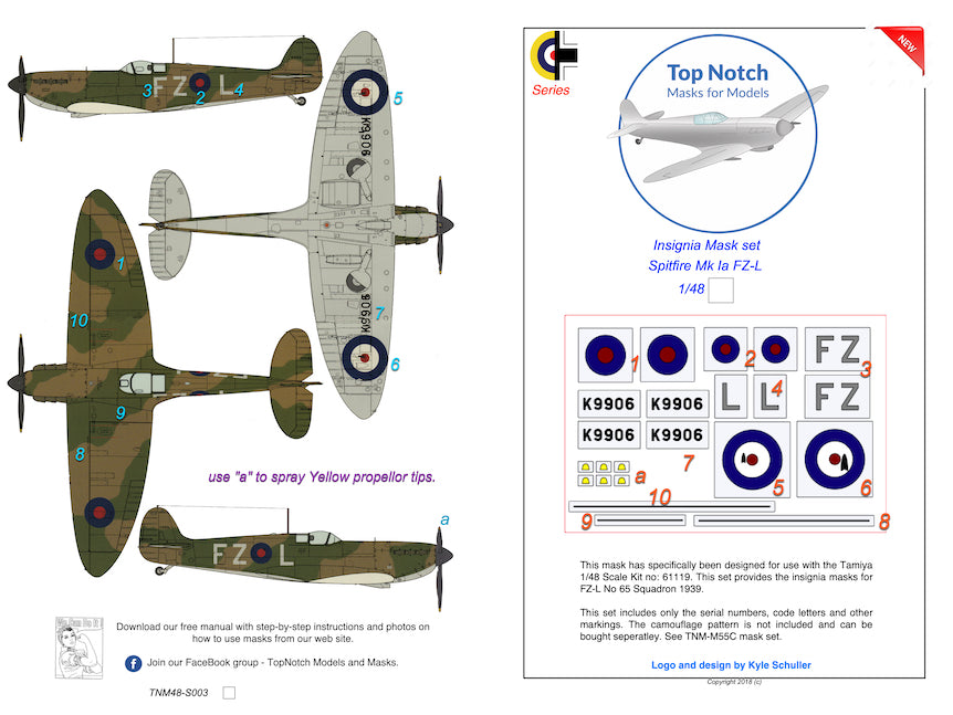TopNotch TNM48-S003 1:48 Supermarine Spitfire Mk.1a FZ-L