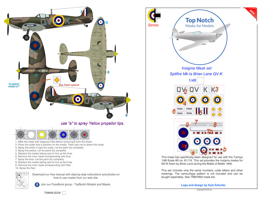 TopNotch TNM48-I022 1:48 Supermarine Spitfire Mk.1a QV-K