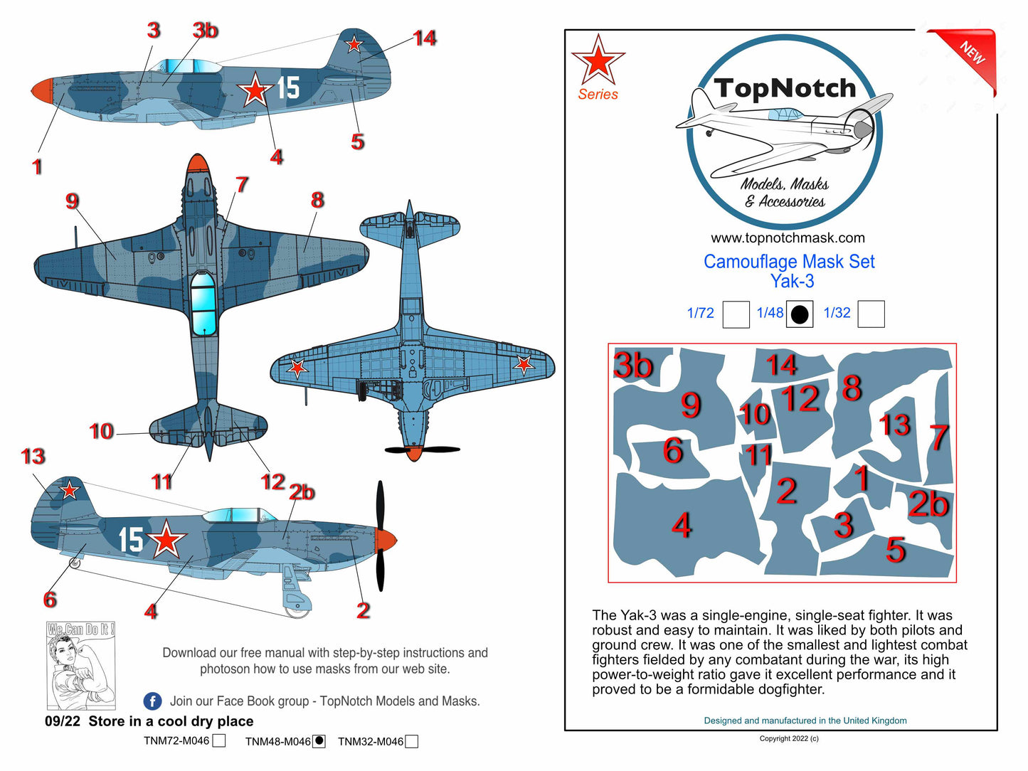 TopNotch TNM32-M046 1:32 Yakovlev Yak-3 camouflage pattern paint masks