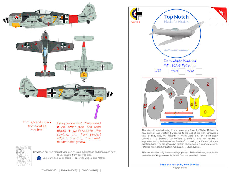 TopNotch TNM72-M007 Focke-Wulf Fw-190A-8 Pattern 4 Paint Masks 1:72