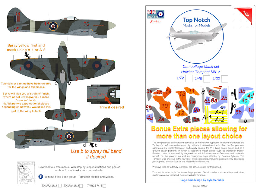 TopNotch TNM72-M013 1:72 Hawker Tempest Mk.V camouflage pattern paint masks